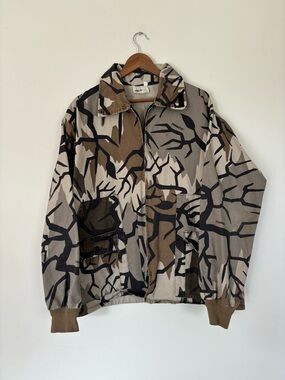Vintage Predator Camo Hunting Jacket Zip Front Field Coat 100% Cotton Mens Large